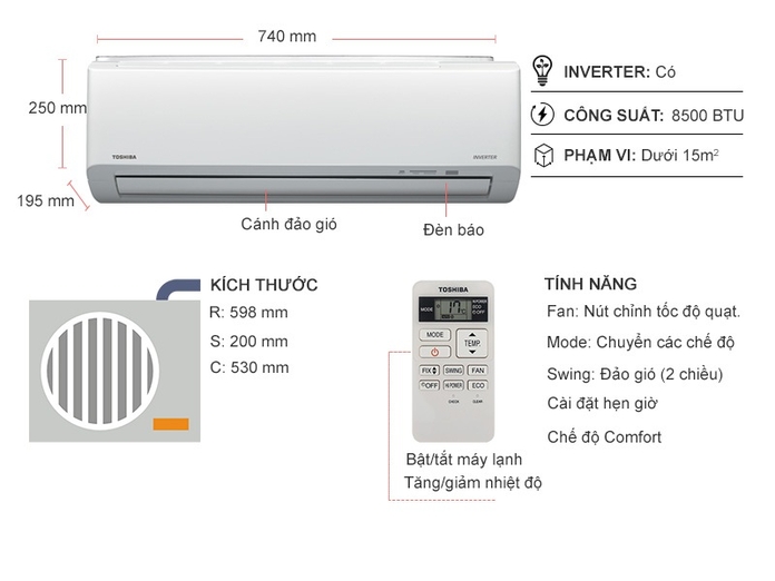 Máy lạnh Toshiba Inverter 1 HP RAS-H10HKCVG-V