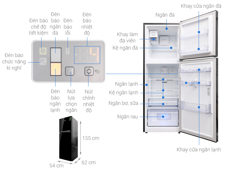 Thông số kỹ thuật Tủ lạnh Beko Inverter 221 lít RDNT250I50VWB