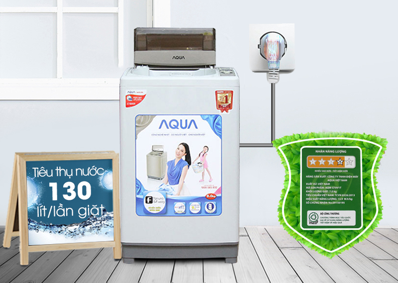 Máy giặt AQUA AQW-S80KT tiết kiệm điện năng và nước tối ưu