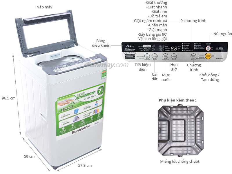 Thông số kỹ thuật Máy giặt Panasonic NA-F70VH6HRV 7kg