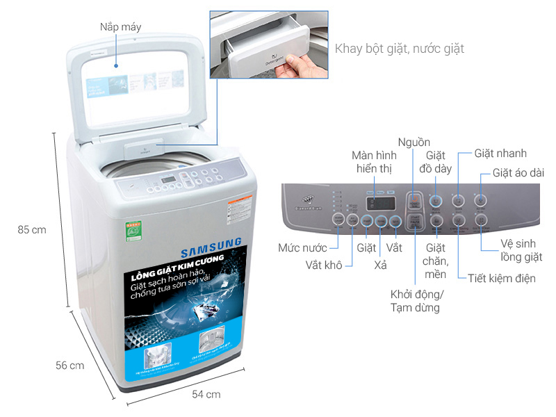 Thông số kỹ thuật Máy giặt Samsung 7.2 kg WA72H4000SG/SV