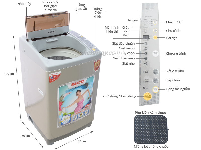 Thông số kỹ thuật Máy giặt Sanyo ASW-U90NT 9kg