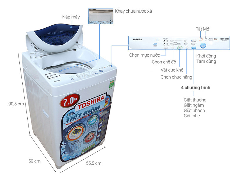 Thông số kỹ thuật Máy giặt Toshiba 7 kg AW-A800SV WB