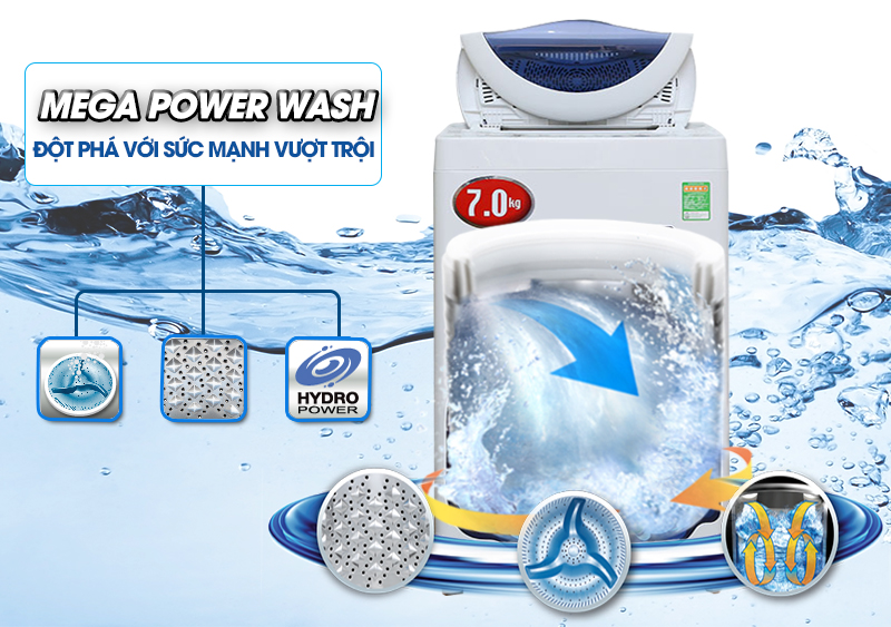 Hiệu ứng thác nước đơn của máy giặt Toshiba AW-A800SV WB đem lại hiệu quả giặt và xả tốt hơn