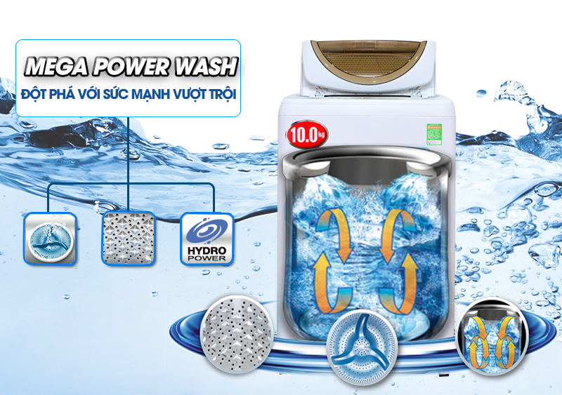 Với hiệu ứng thác nước đôi được tạo nên nhờ cánh quạt quay dưới mâm, hai dòng nước liên tục tuần hoàn của máy giặt Toshiba AW-B1100GV sẽ tạo điều kiện cho hiệu quả giặt và xả được tốt hơn
