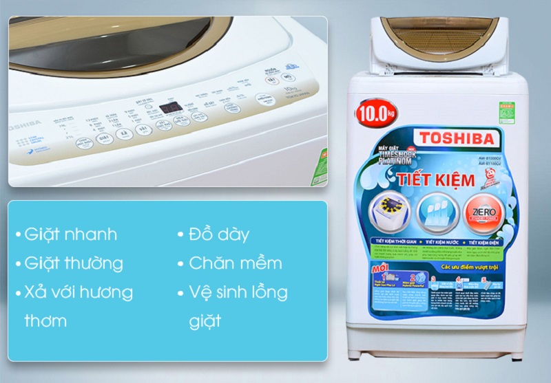 Nhiều chương trình giặt khác nhau đem đến cho máy giặt Toshiba AW-B1100GV khả năng giặt phù hợp với nhiều loại vải hơn