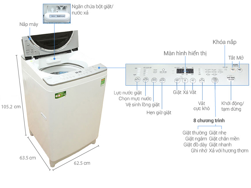 Thông số kỹ thuật Máy giặt Toshiba Inverter 10 kg AW-DE1100GV (WS)