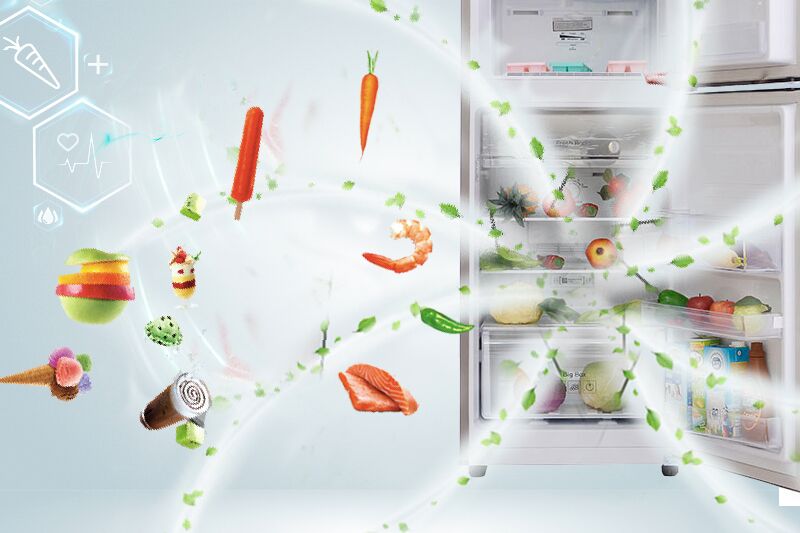 Bộ lọc không khí được tích hợp trên cánh quạt tủ lạnh Samsung RT20FARWDSA giúp nó có thể thanh trùng sạch sẽ không khí