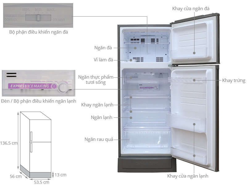 Thông số kỹ thuật Tủ lạnh Sharp 180 lít SJ-18VF2