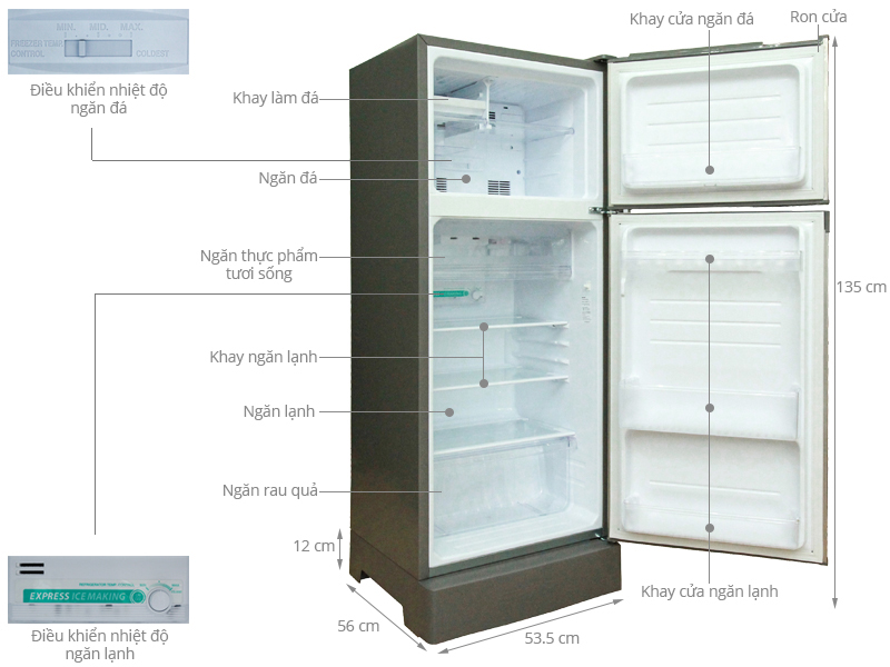 Thông số kỹ thuật Tủ lạnh Sharp 180 lít SJ-198P-ST