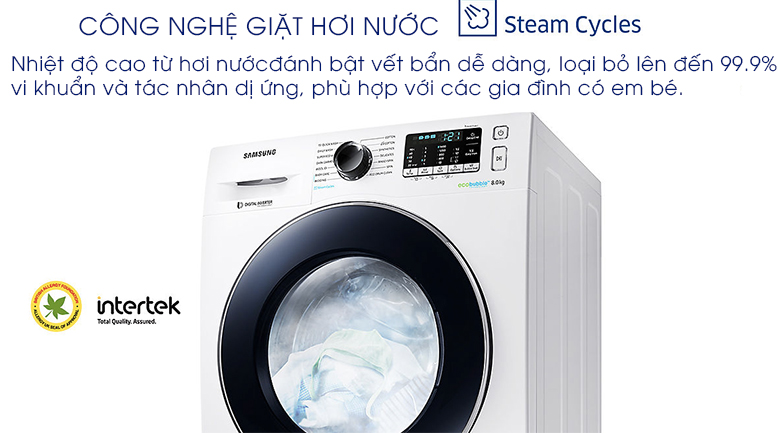 Công nghệ giặt hơi nước - Máy giặt Samsung Inverter 8 kg WW80J54E0BW/SV