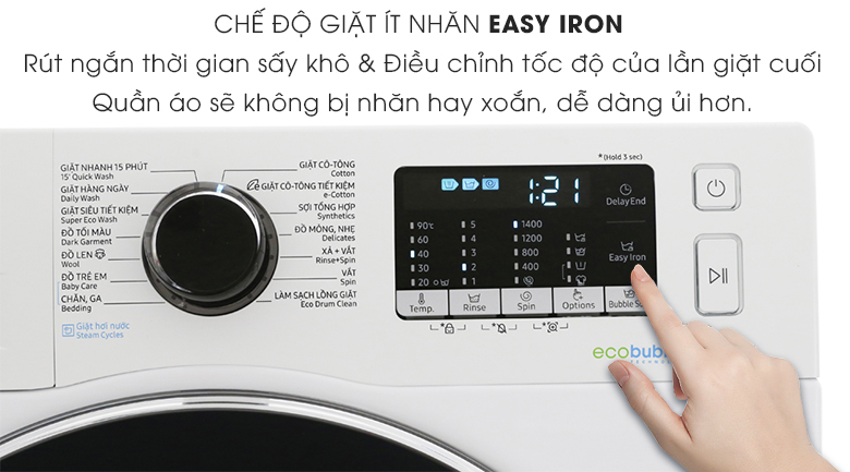 Chương trình giặt ít nhăn Easy Iron - Máy giặt Samsung Inverter 8 kg WW80J54E0BW/SV